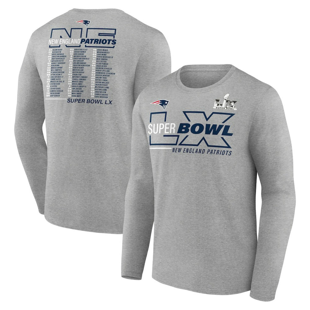 Super Bowl LX Roster Long Sleeve T-Shirt - New England Patriots T-shirts