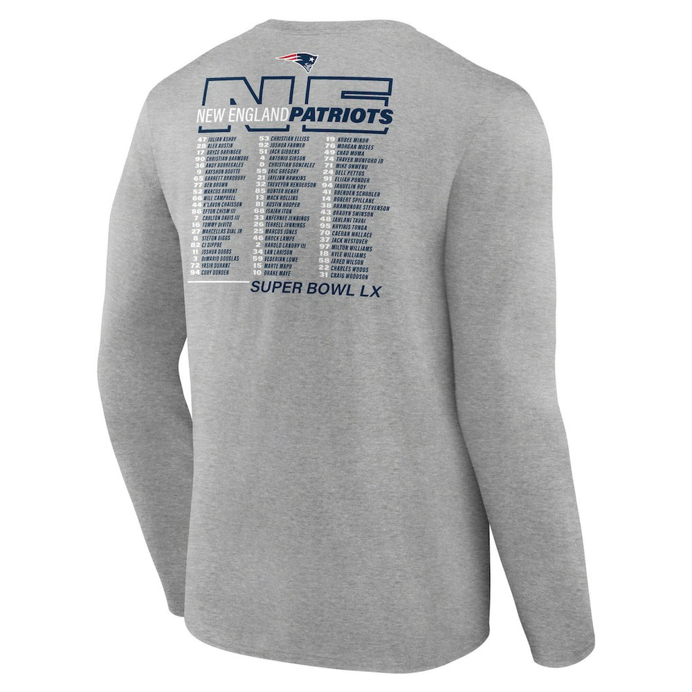 Super Bowl LX Roster Long Sleeve T-Shirt - New England Patriots T-shirts