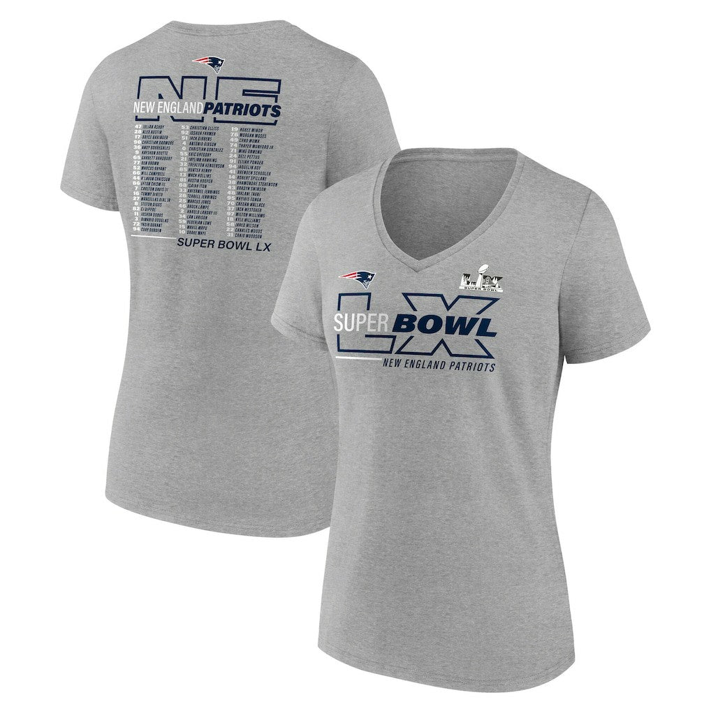 Women's Super Bowl LX Roster V-Neck T-Shirt - New England Patriots T-shirts