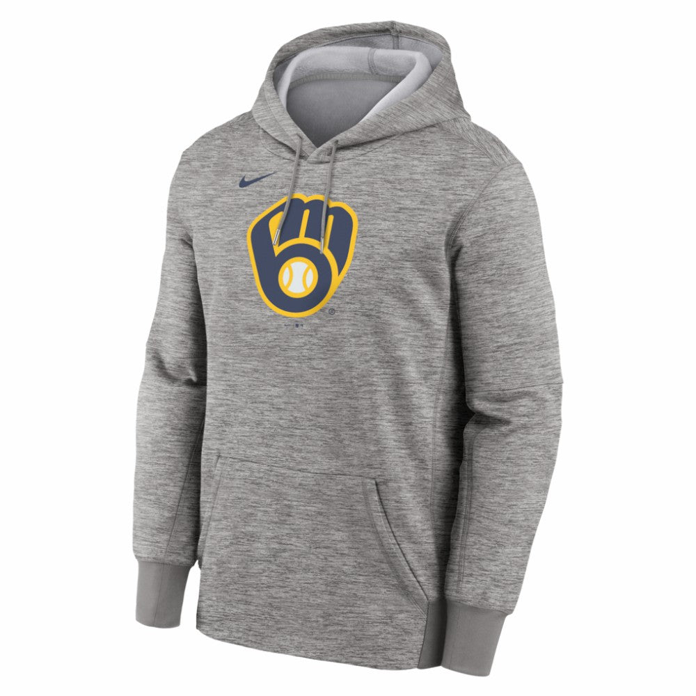 Heather Gray Milwaukee Brewers Nike Primary Logo Therma Hoodie