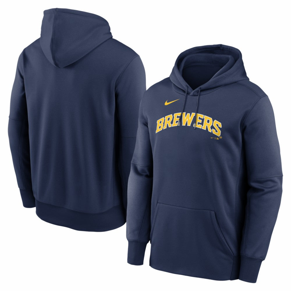 Navy Milwaukee Brewers Nike Primary Wordmark Therma Hoodie