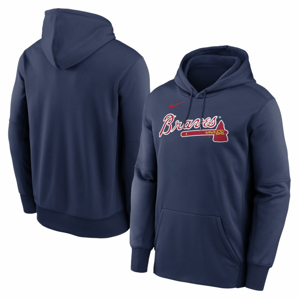 Navy Atlanta Braves Nike Primary Wordmark Therma Hoodie