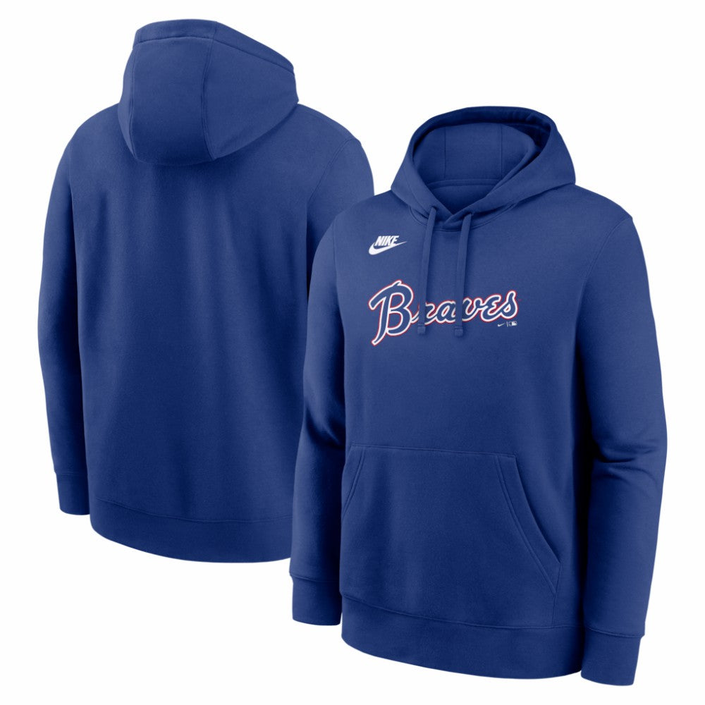 Royal Atlanta Braves Nike Cooperstown Collection Wordmark Club Hoodie