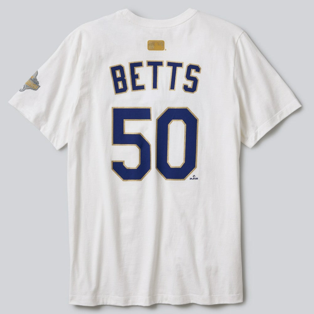 White Mookie Betts Los Angeles Dodgers Nike 2026 Gold Collection Name & Number T-Shirt