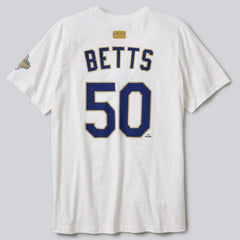 White Mookie Betts Los Angeles Dodgers Nike 2026 Gold Collection Name & Number T-Shirt