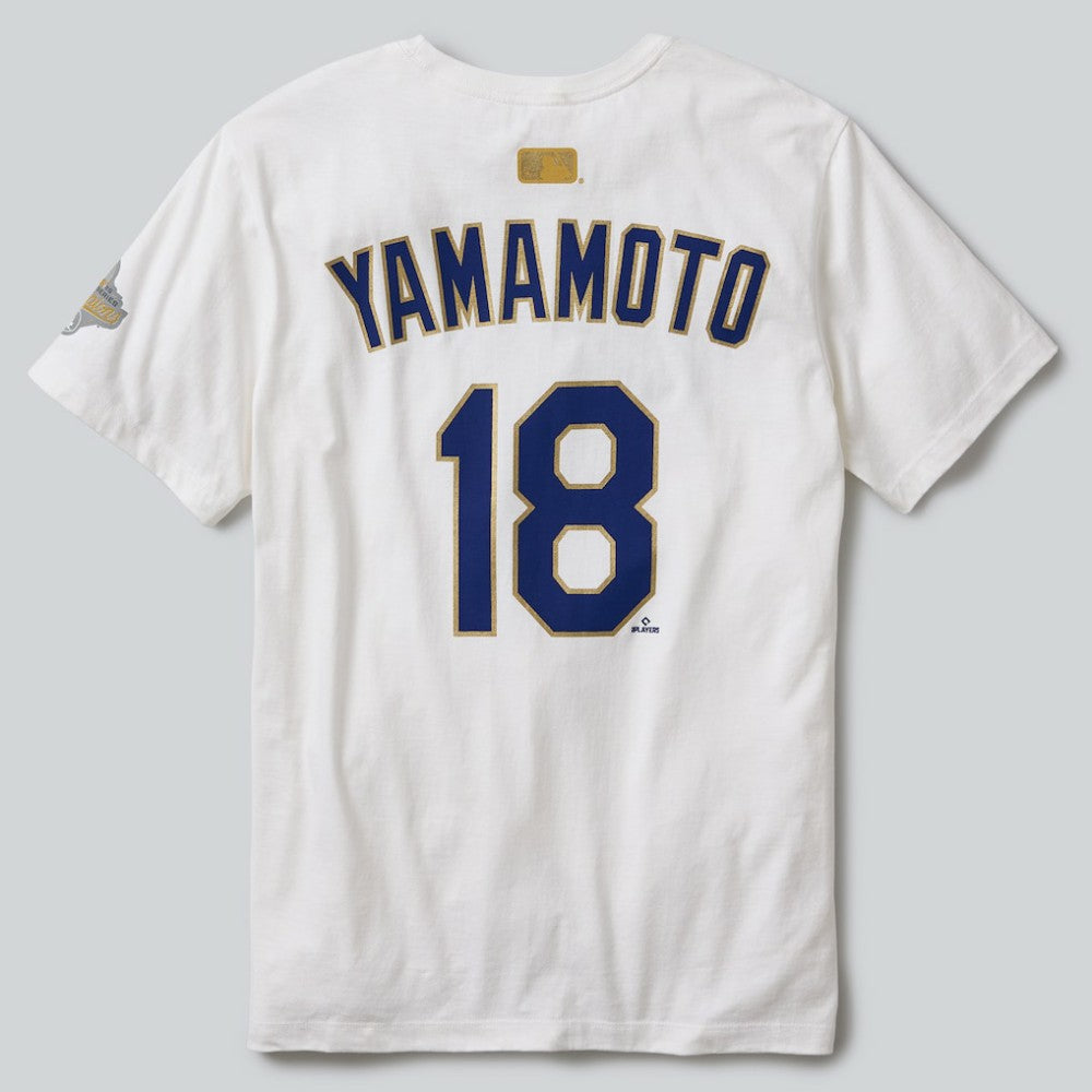 White Yoshinobu Yamamoto Los Angeles Dodgers Nike 2026 Gold Collection Name & Number T-Shirt