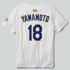 White Yoshinobu Yamamoto Los Angeles Dodgers Nike 2026 Gold Collection Name & Number T-Shirt