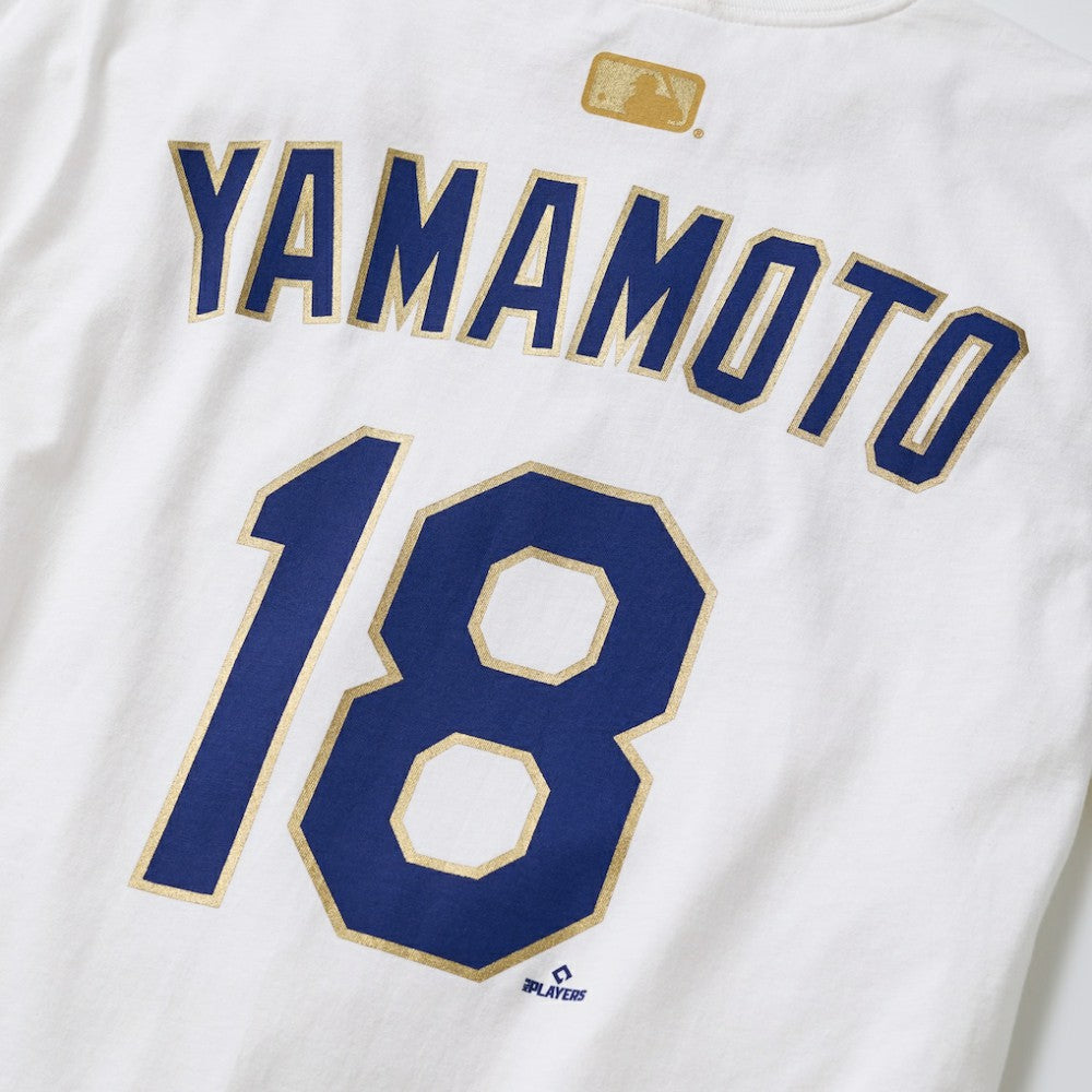 White Yoshinobu Yamamoto Los Angeles Dodgers Nike 2026 Gold Collection Name & Number T-Shirt