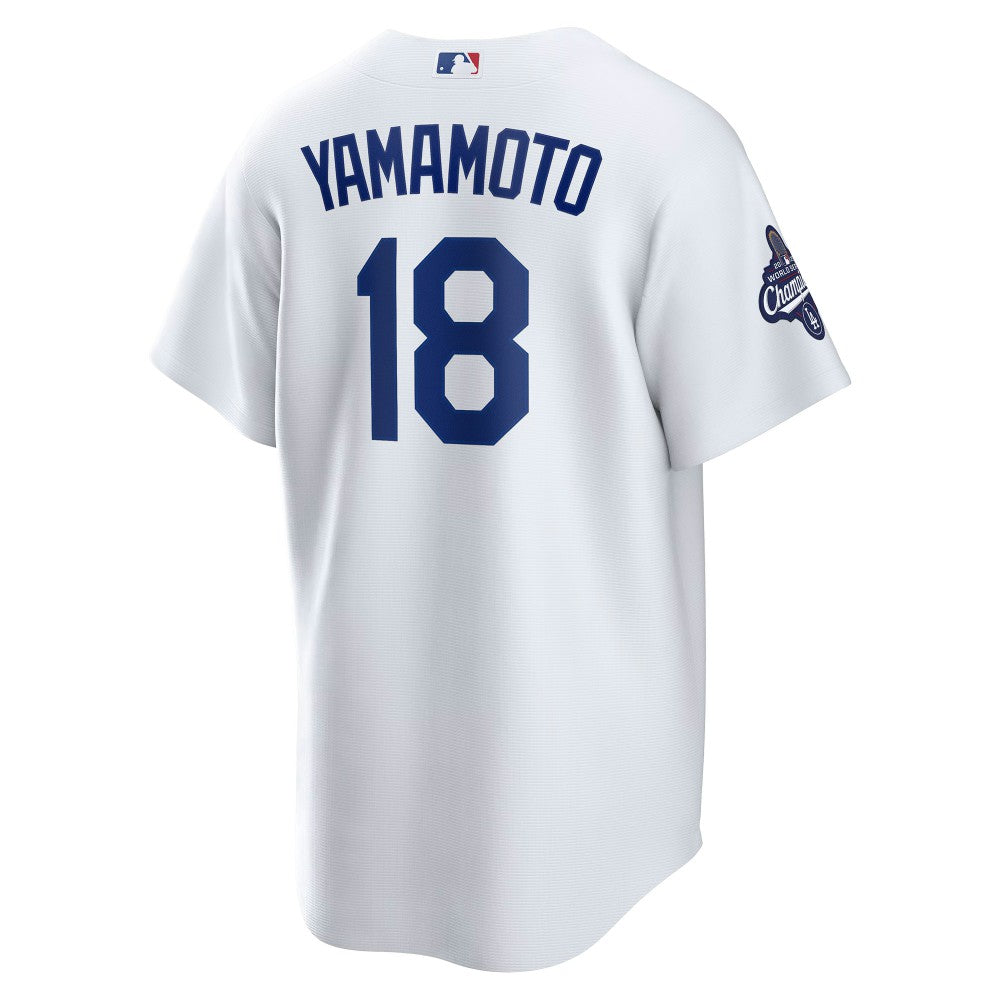 White Yoshinobu Yamamoto Los Angeles Dodgers Nike 2025 World Series Champions Home Replica Jersey