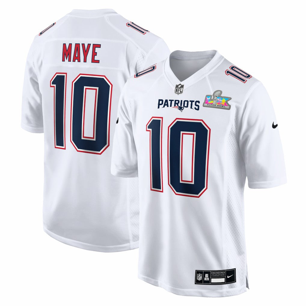 Drake Maye  Super Bowl LX Patch Tundra Fashion Game Jersey - New England Patriots Jerseys
