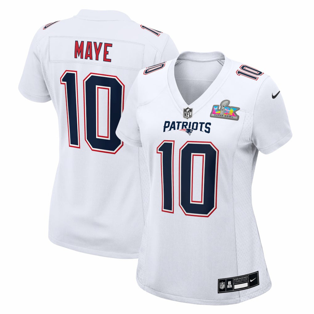 Drake Maye  Women's Super Bowl LX Patch Tundra Fashion Game Jersey - New England Patriots Jerseys
