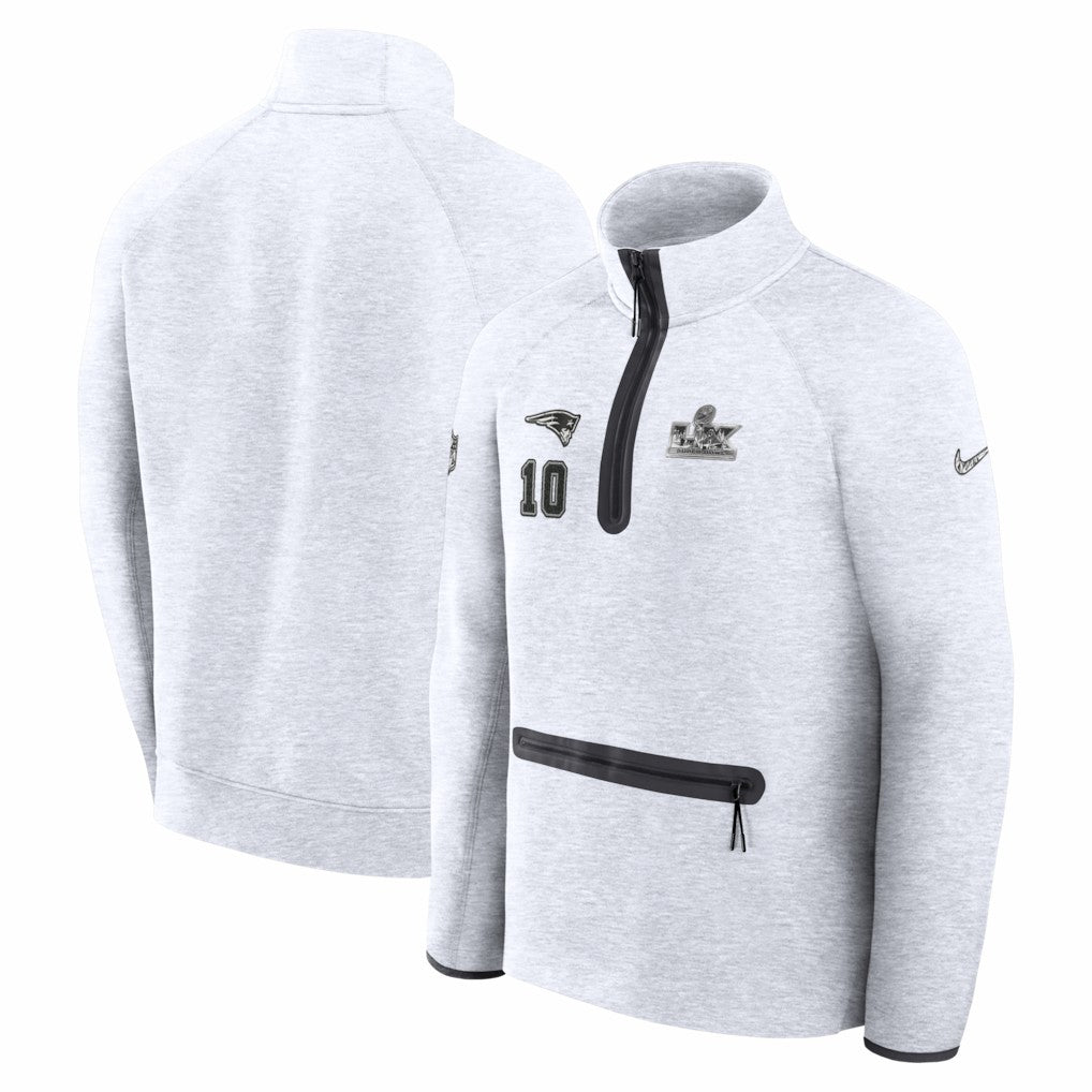 Drake Maye  Super Bowl LX Opening Night Tech Fleece Half-Zip Sweatshirt - New England Patriots Sweatshirts