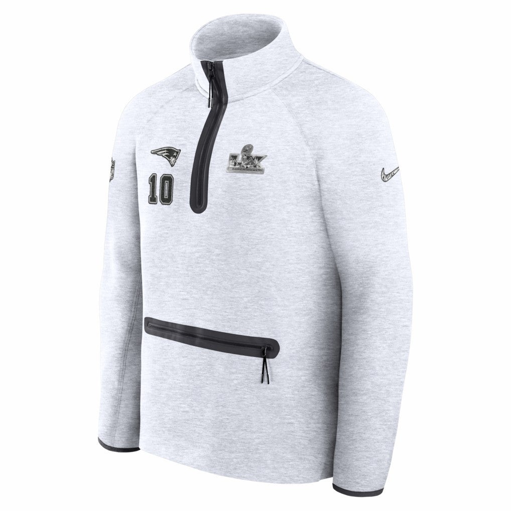 Drake Maye  Super Bowl LX Opening Night Tech Fleece Half-Zip Sweatshirt - New England Patriots Sweatshirts