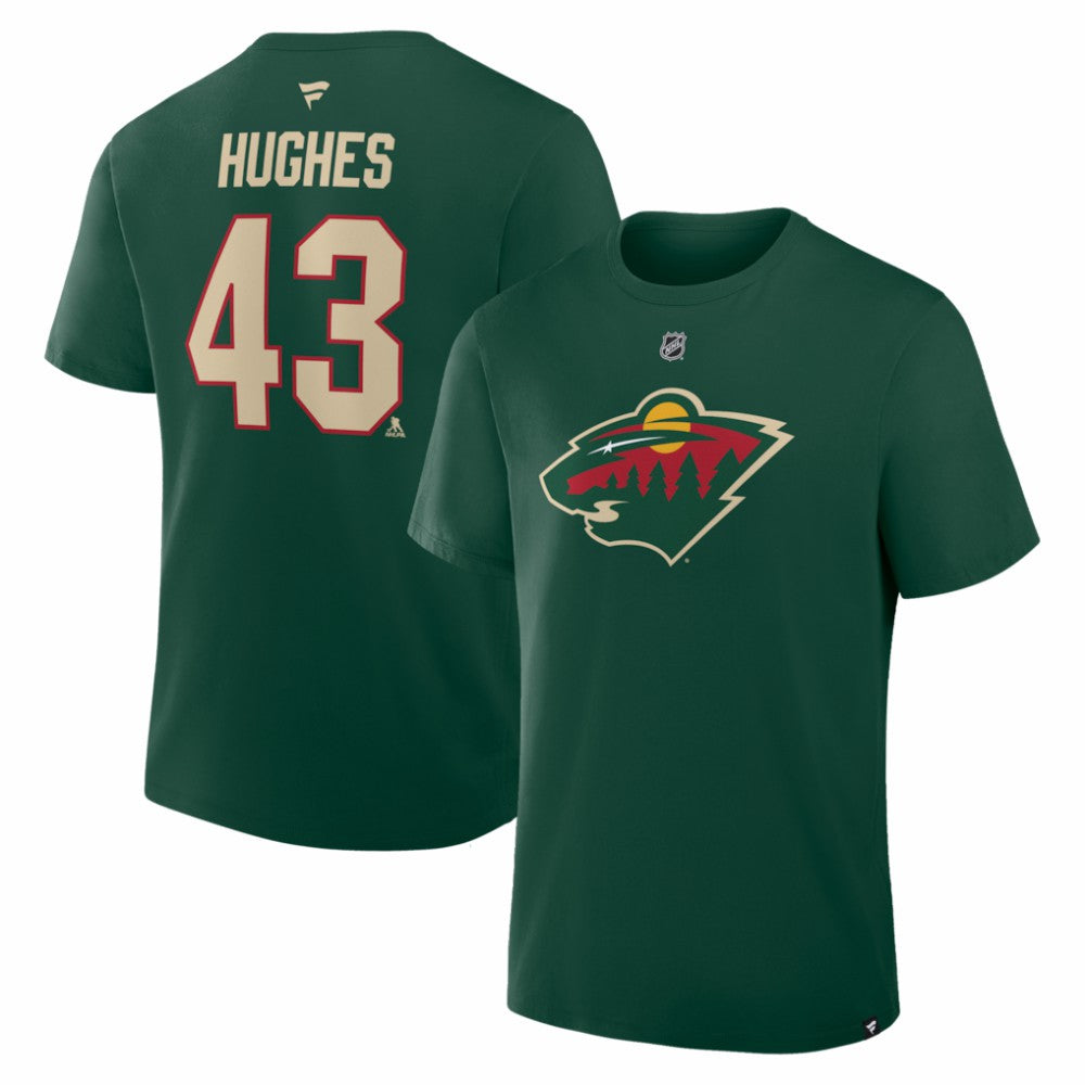 NHL Quinn Hughes Minnesota Wild Fanatics Authentic Stack Name & Number T-Shirt