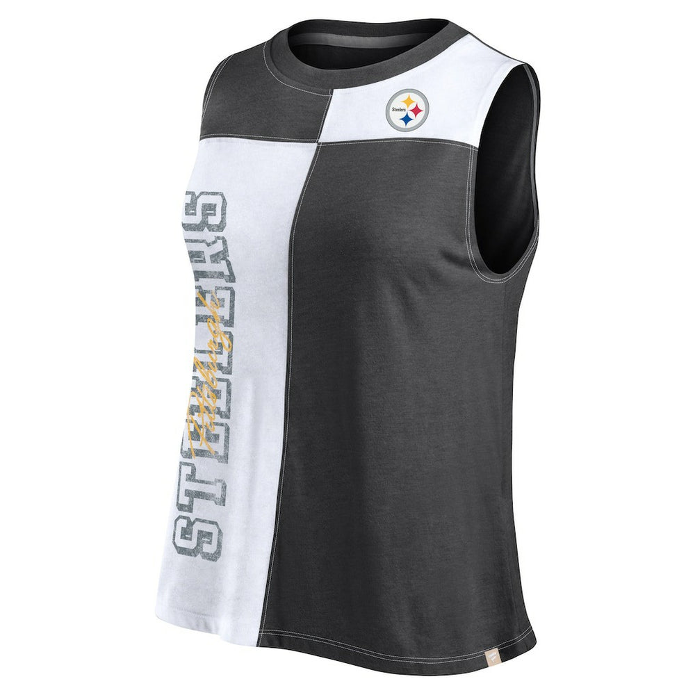 Women's Script Color Block Tank Top - Pittsburgh Steelers Tops
