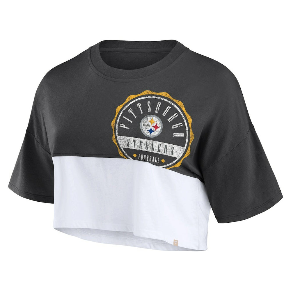 Women's Boxy Color Split Cropped T-Shirt - Pittsburgh Steelers T-shirts