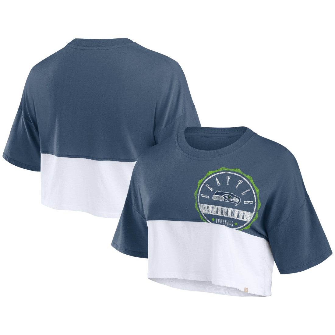 Women's Boxy Color Split Cropped T-Shirt - Seattle Seahawks T-shirts