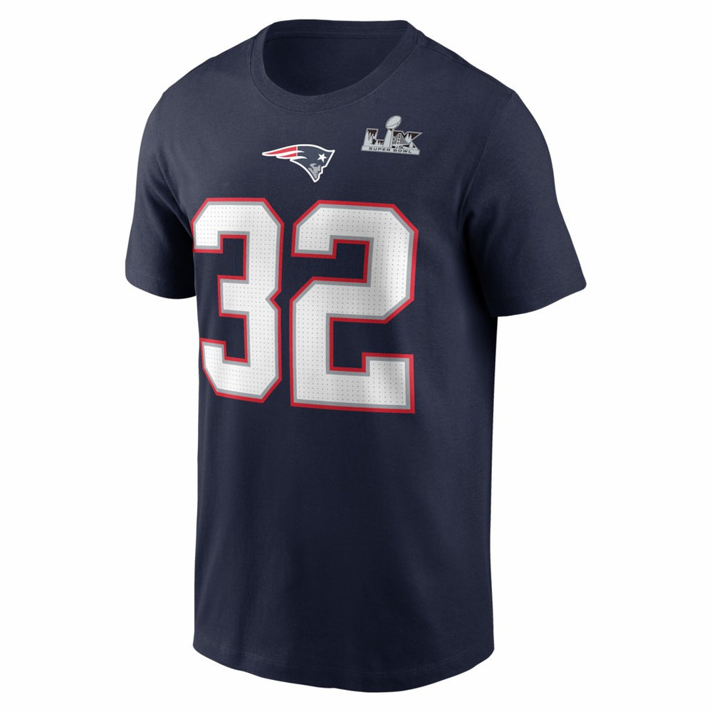 TreVeyon Henderson  Super Bowl LX Patch Name & Number T-Shirt - New England Patriots T-shirts