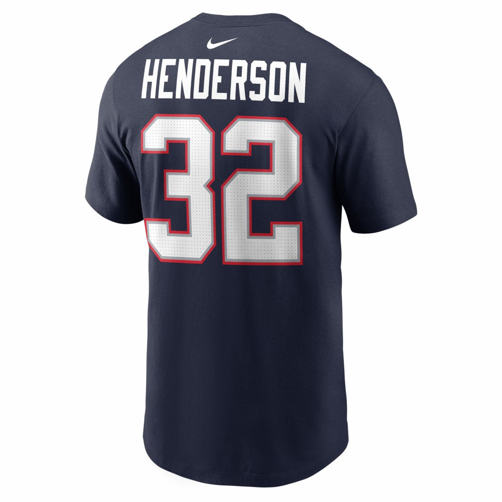 TreVeyon Henderson  Super Bowl LX Patch Name & Number T-Shirt - New England Patriots T-shirts