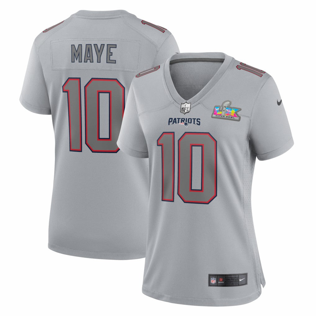 Drake Maye  Women's Super Bowl LX Patch Atmosphere Fashion Game Jersey - New England Patriots Jerseys