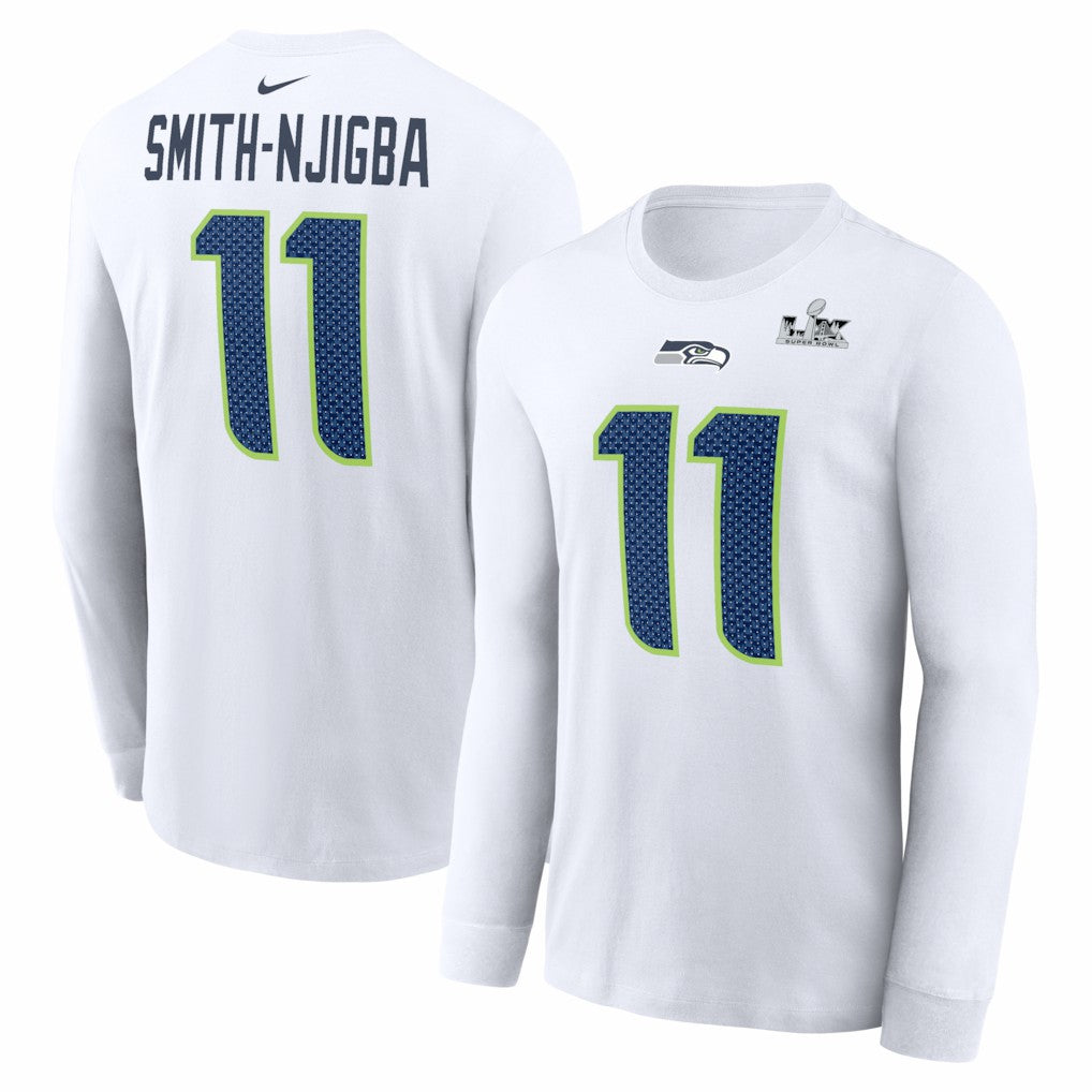 Jaxon Smith-Njigba  Super Bowl LX Champions Patch Name & Number Long Sleeve T-Shirt - Seattle Seahawks T-shirts