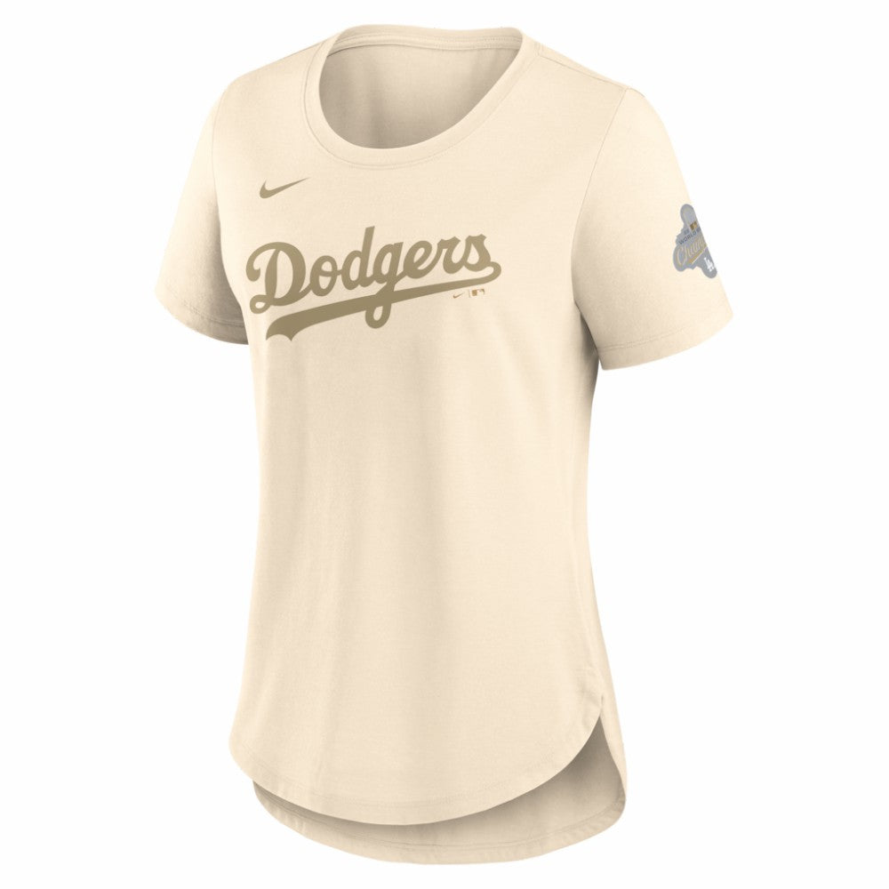 Natural Los Angeles Dodgers Nike Women's 2026 Gold Collection Tri-Blend Wordmark T-Shirt