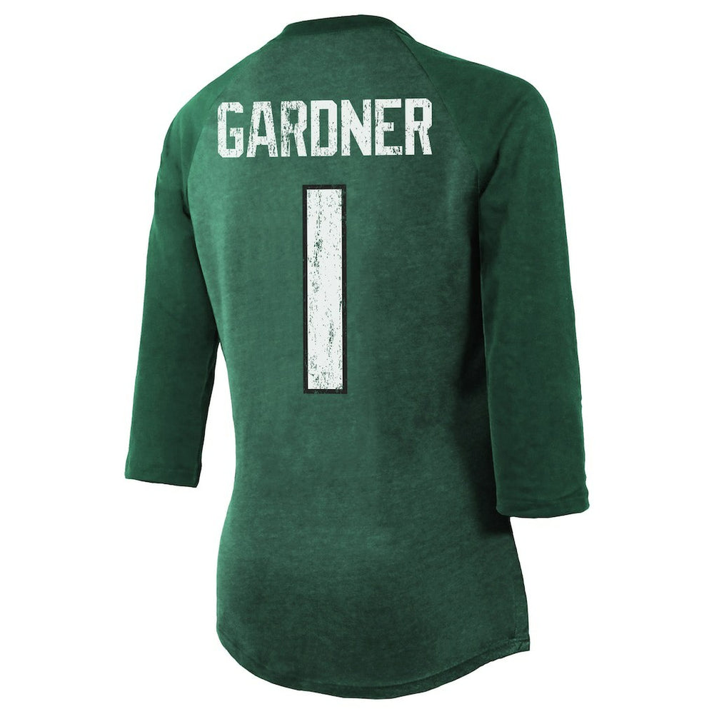 Ahmad Sauce Gardner  Majestic Threads Women's Player Name & Number Tri-Blend 3/4-Sleeve Fitted T-Shirt - New York Jets T-shirts