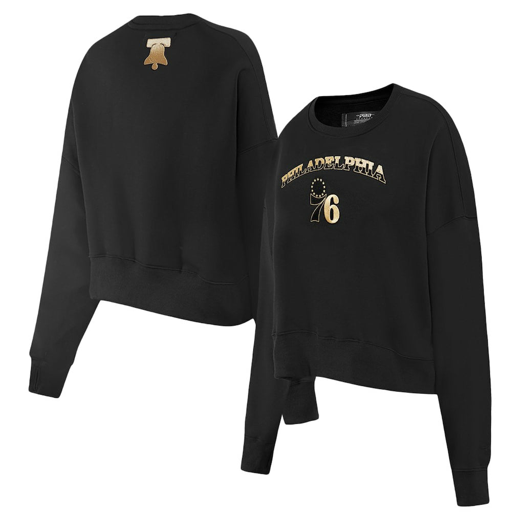 Philadelphia 76ers Pro Standard Women's Glam Cropped Pullover Sweatshirt - Black for sale