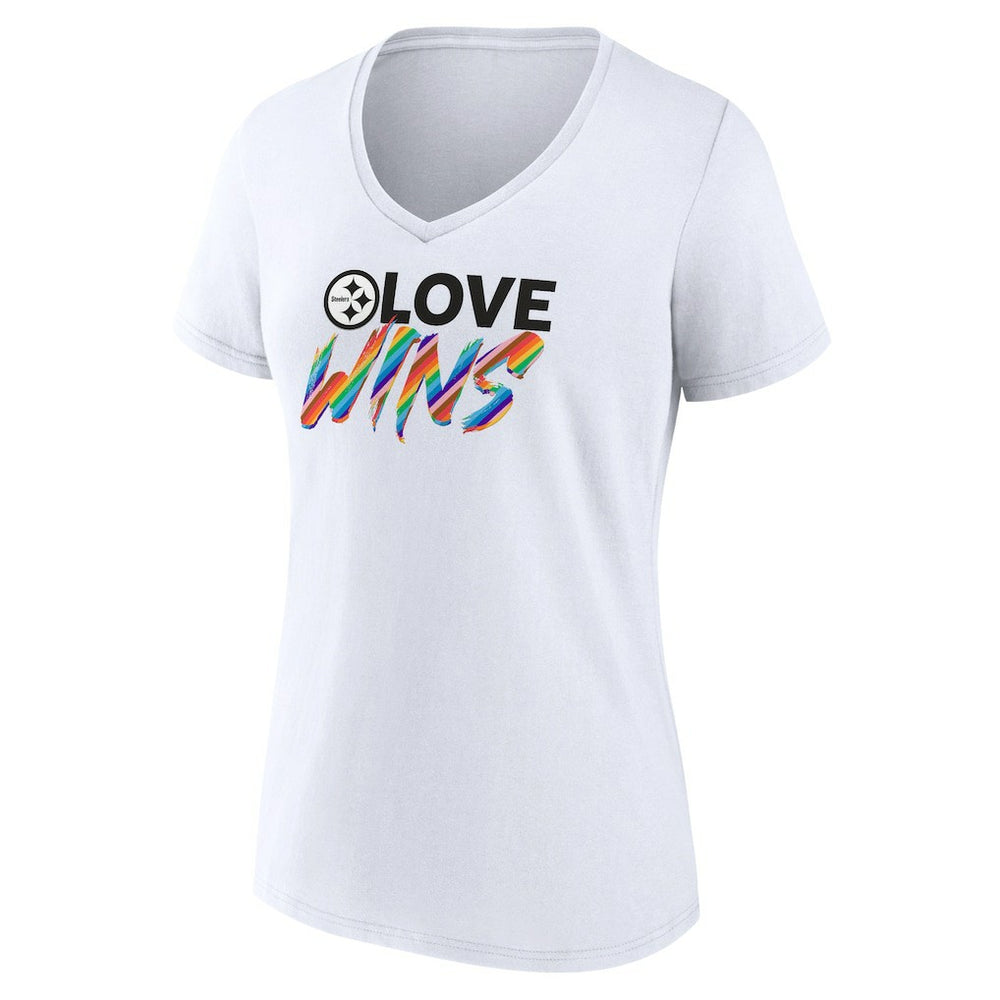 Women's Love Wins V-Neck T-Shirt - Pittsburgh Steelers T-shirts