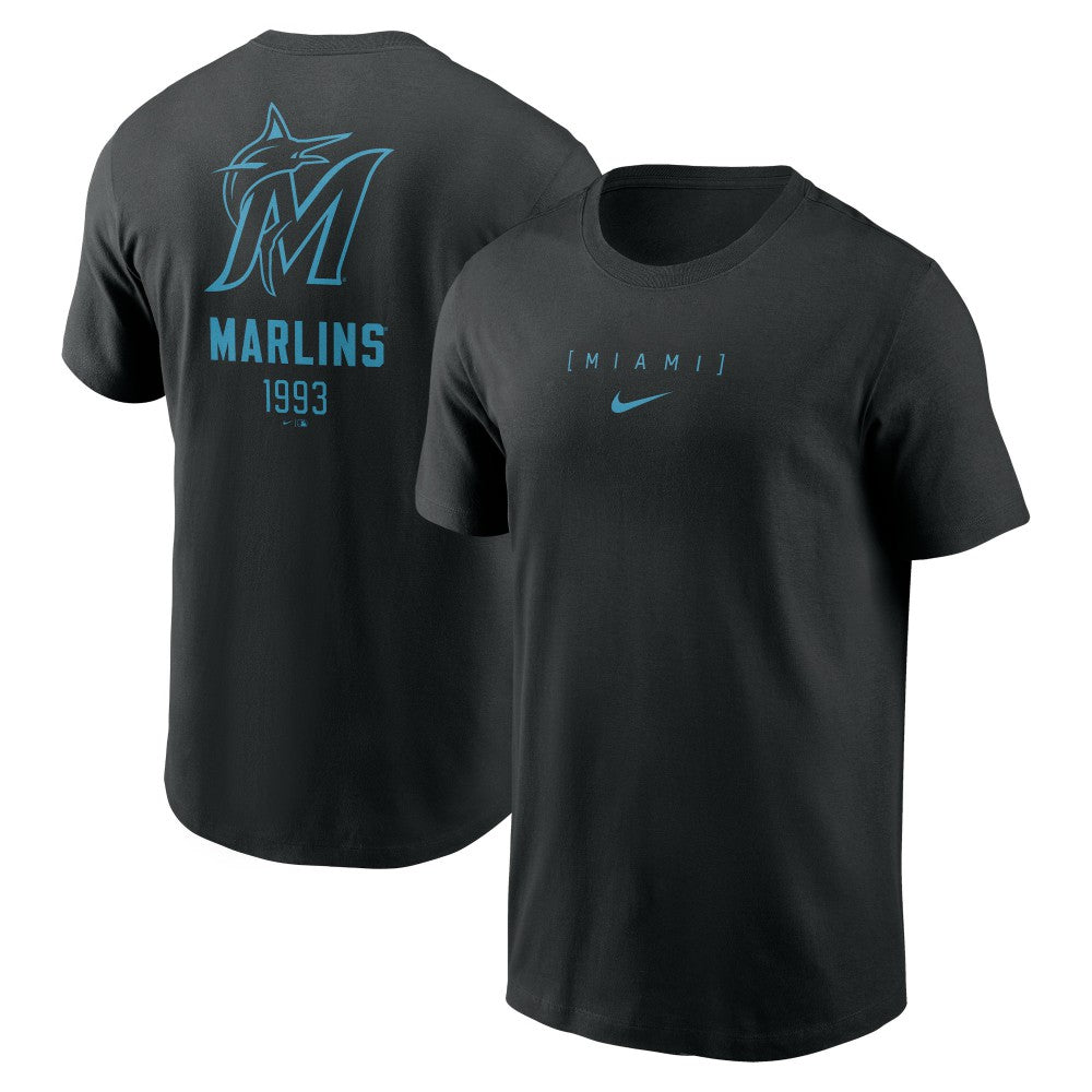 Black Miami Marlins Nike Large Logo Back Stack T-Shirt