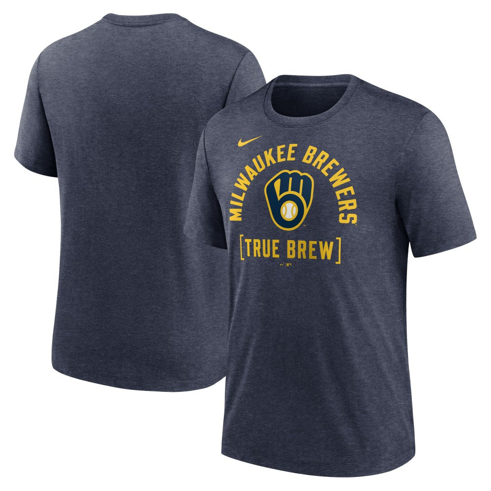 Heather Navy Milwaukee Brewers Nike Swing Big Tri-Blend T-Shirt
