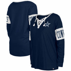Women's Lace-Up Notch Neck Long Sleeve T-Shirt - Dallas Cowboys T-shirts
