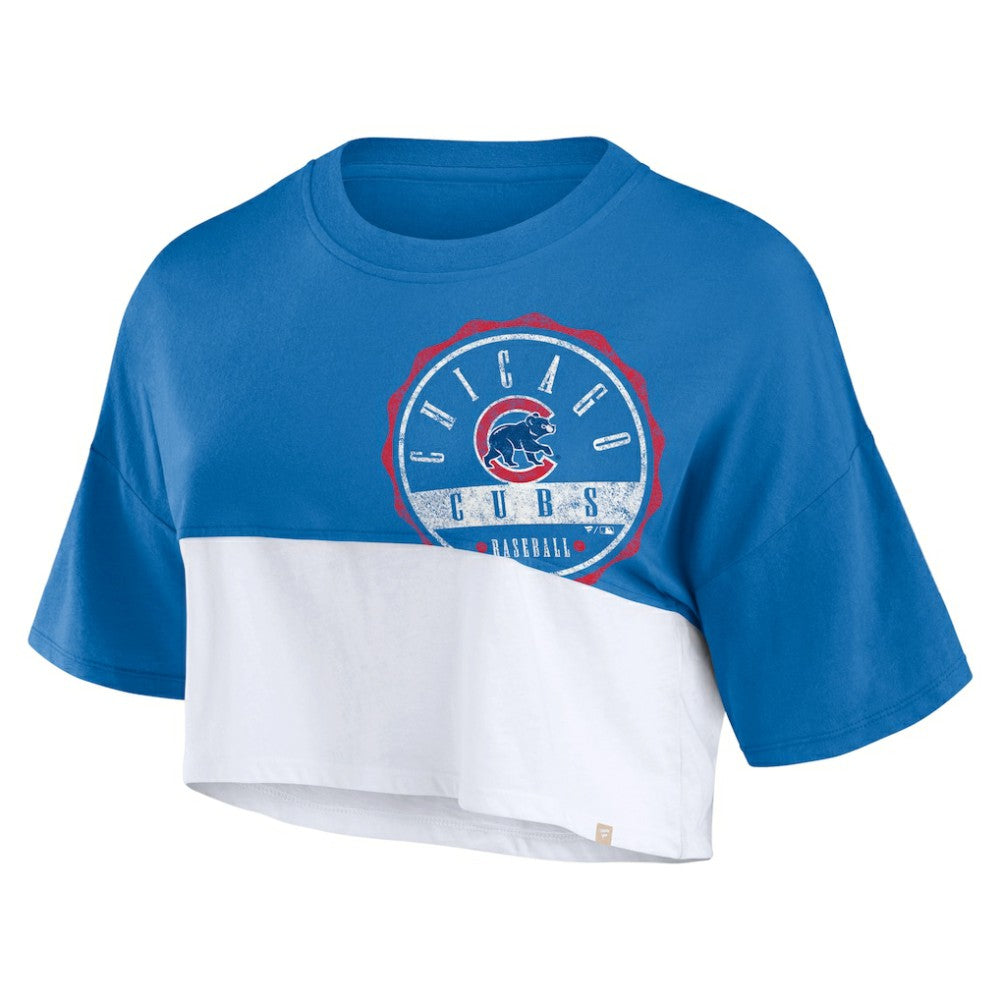 Royal/White Chicago Cubs Fanatics Women's Color Split Boxy Cropped T-Shirt
