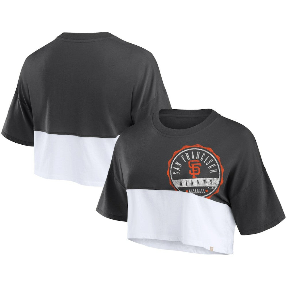 Heather Black/White San Francisco Giants Fanatics Women's Color Split Boxy Cropped T-Shirt