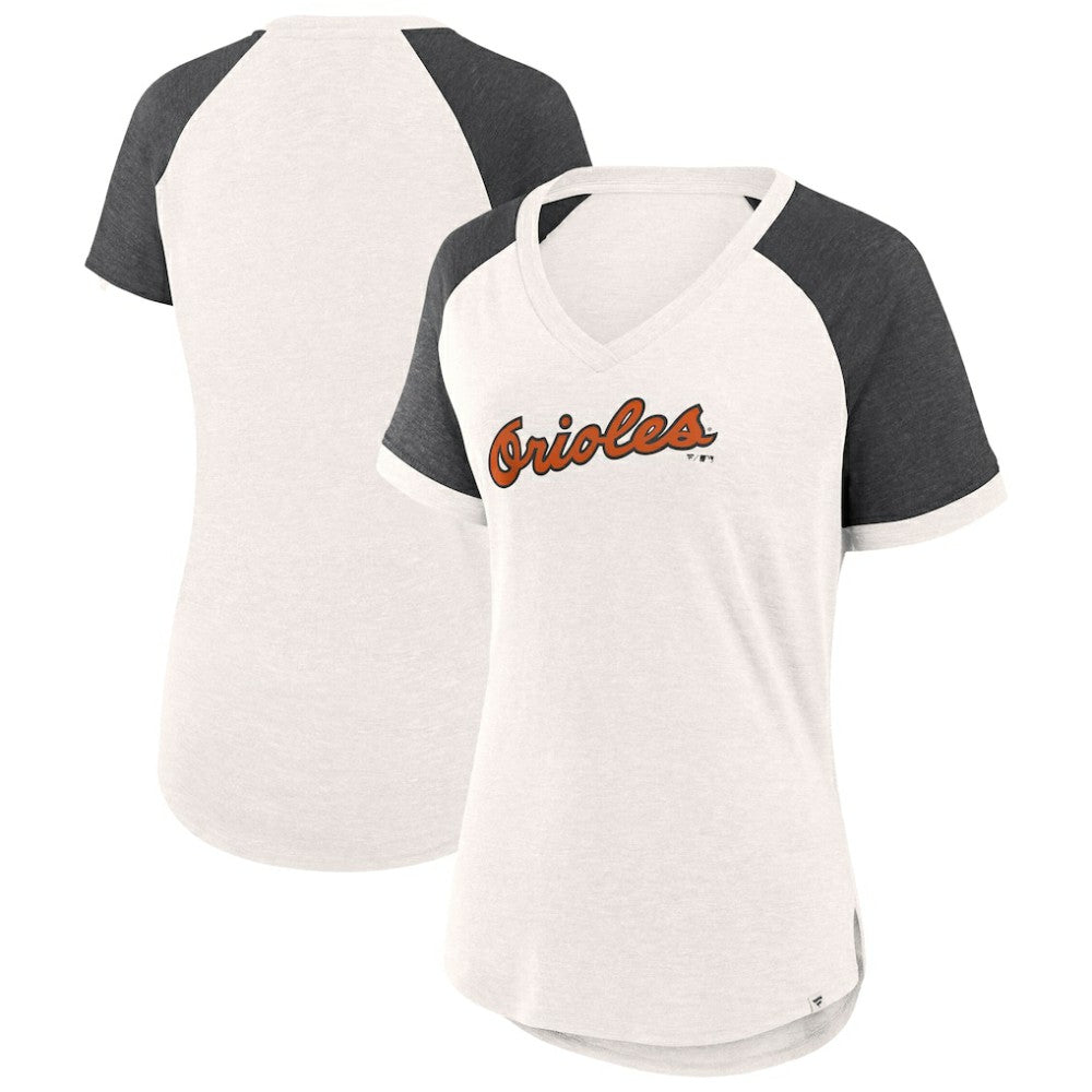 White/Black Baltimore Orioles Fanatics Women's For the Team Slub Raglan V-Neck Jersey T-Shirt