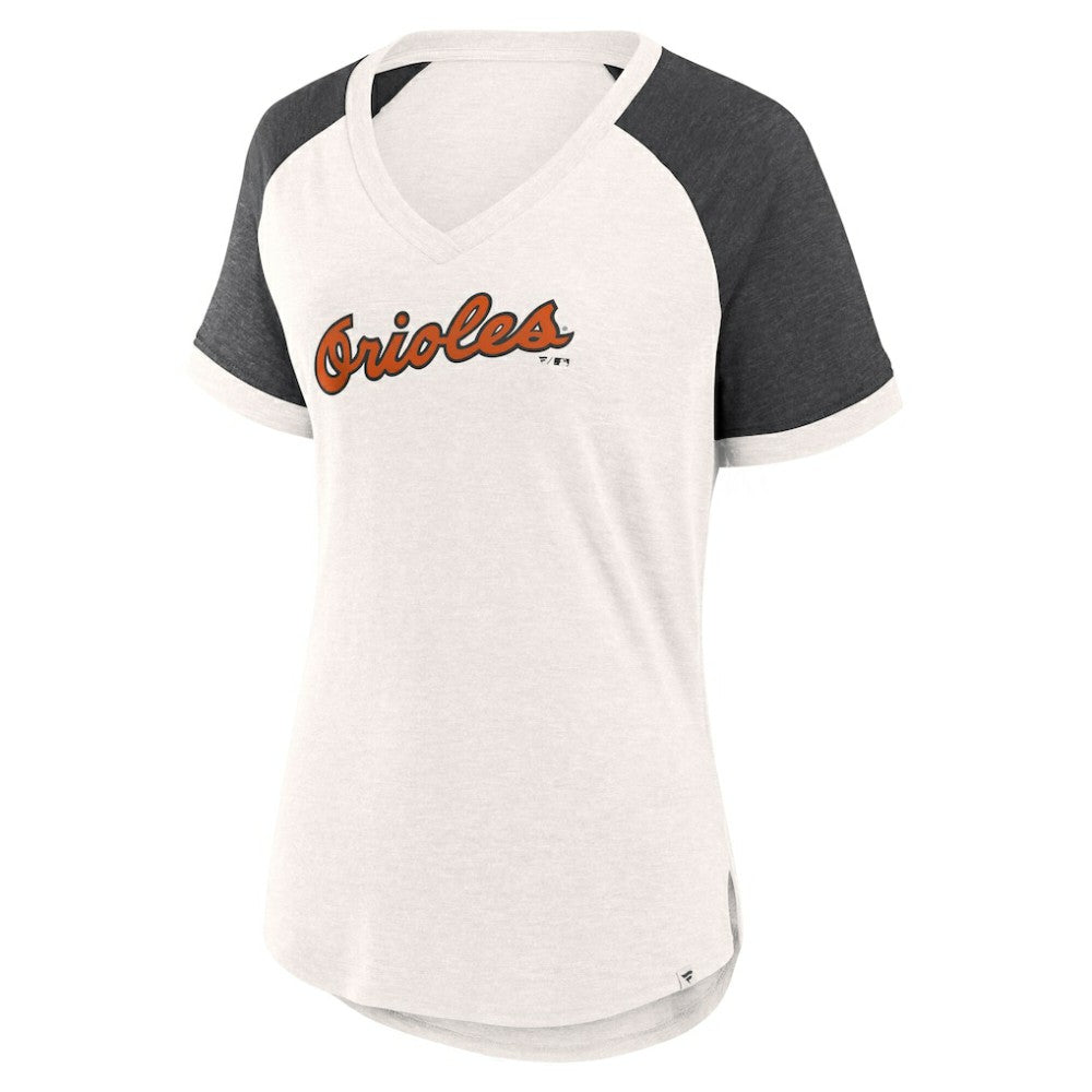 White/Black Baltimore Orioles Fanatics Women's For the Team Slub Raglan V-Neck Jersey T-Shirt