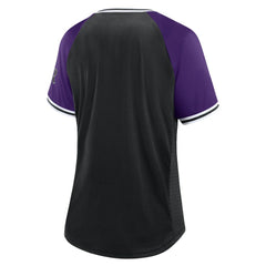 Black Colorado Rockies Fanatics Women's Glitz & Glam League Diva Raglan V-Neck T-Shirt