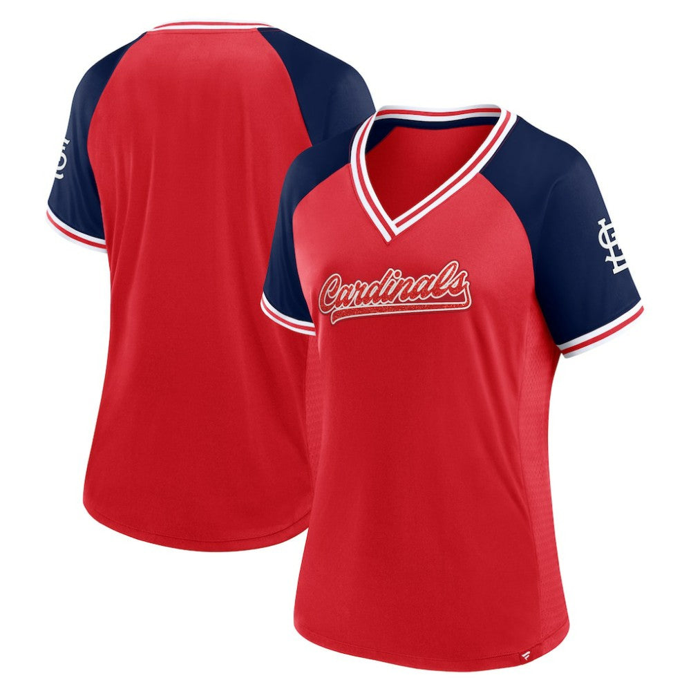 Red St. Louis Cardinals Fanatics Women's Glitz & Glam League Diva Raglan V-Neck T-Shirt