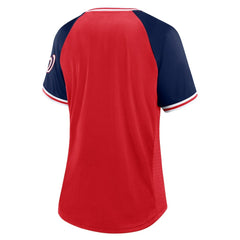 Red Washington Nationals Fanatics Women's Glitz & Glam League Diva Raglan V-Neck T-Shirt
