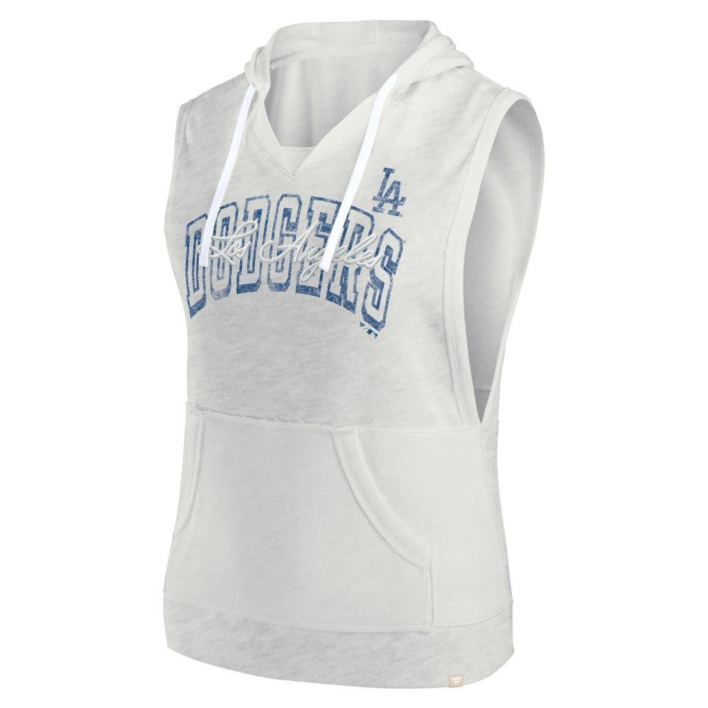 Ash Los Angeles Dodgers Fanatics Women's Lounge Script Sleeveless Pullover Hoodie