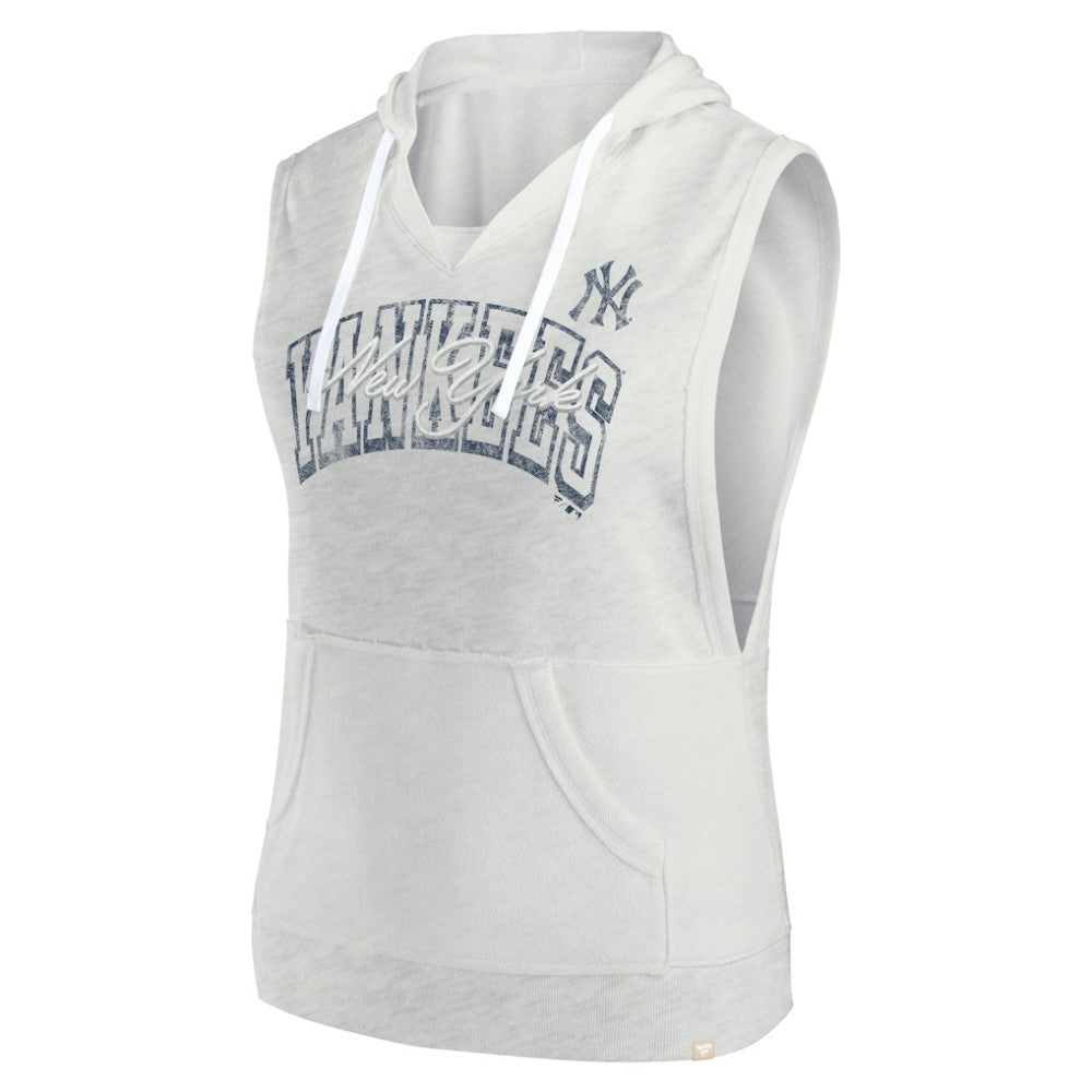 Ash New York Yankees Fanatics Women's Lounge Script Sleeveless Pullover Hoodie