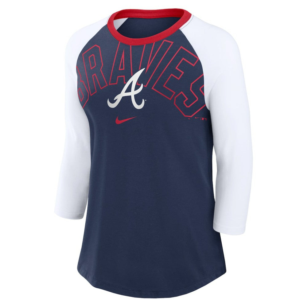 Navy/White Atlanta Braves Nike Women's Knockout Arch 3/4-Sleeve Raglan Tri-Blend T-Shirt