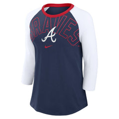 Navy/White Atlanta Braves Nike Women's Knockout Arch 3/4-Sleeve Raglan Tri-Blend T-Shirt