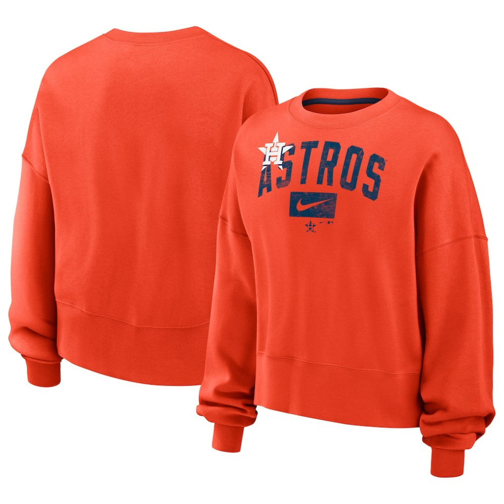 Orange Houston Astros Nike Women's Oversized Cropped Pullover Sweatshirt