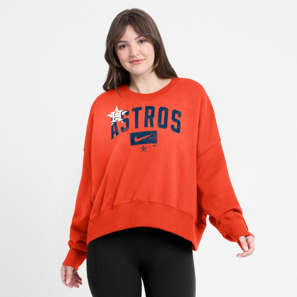Orange Houston Astros Nike Women's Oversized Cropped Pullover Sweatshirt