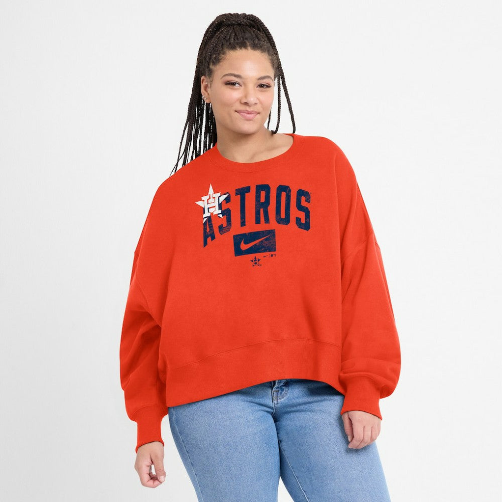 Orange Houston Astros Nike Women's Oversized Cropped Pullover Sweatshirt
