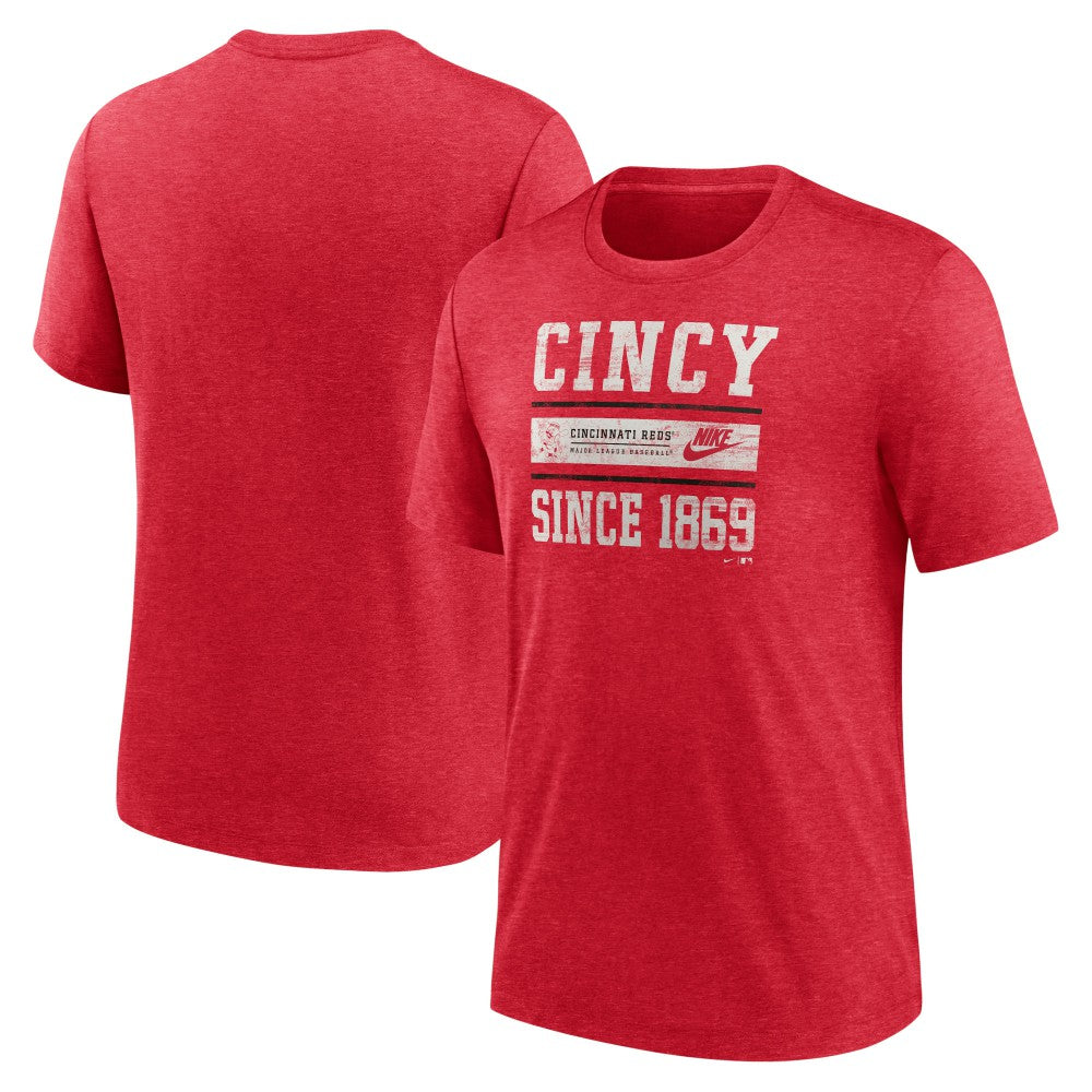 Heather Red Cincinnati Reds Nike Cooperstown Collection Local Stack Tri-Blend T-Shirt