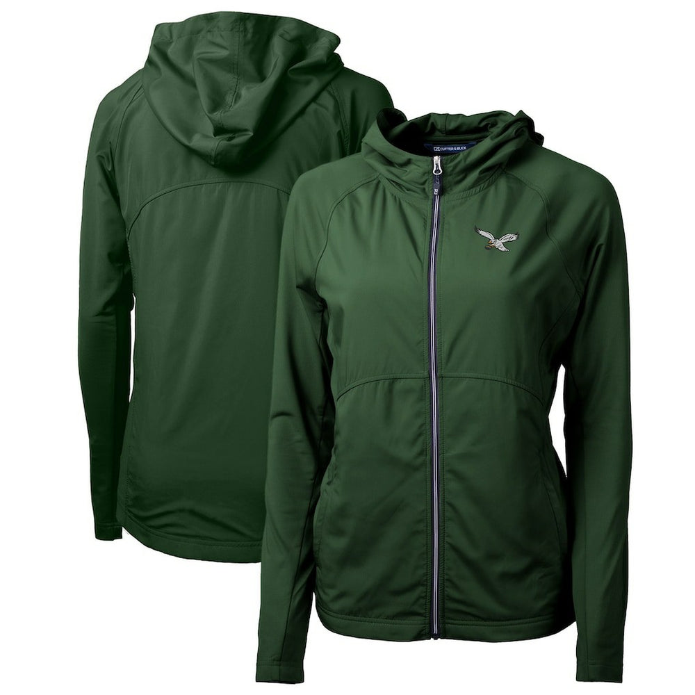 Cutter & Buck Women's Gridiron Classics Logo Adapt Eco Knit Hybrid Recycled Full-Zip Hoodie - Philadelphia Eagles Hoodies