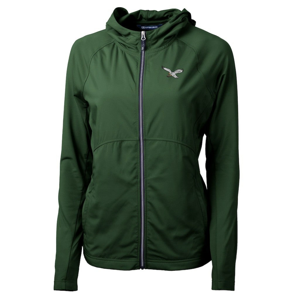 Cutter & Buck Women's Gridiron Classics Logo Adapt Eco Knit Hybrid Recycled Full-Zip Hoodie - Philadelphia Eagles Hoodies