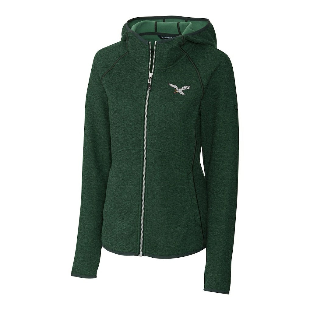 Cutter & Buck Women's Gridiron Classics Logo Mainsail Sweater-Knit Full-Zip Hoodie - Philadelphia Eagles Hoodies